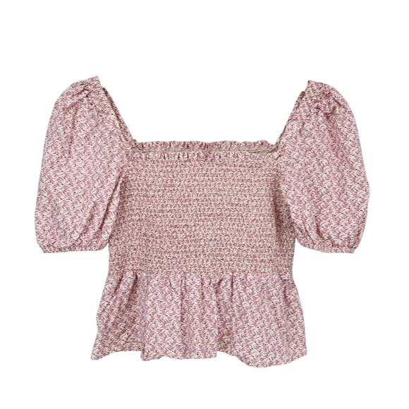 French Connection Floral Cottagecore Puff Sleeve Poplin Smocked Babydoll Top M - Picture 5 of 8